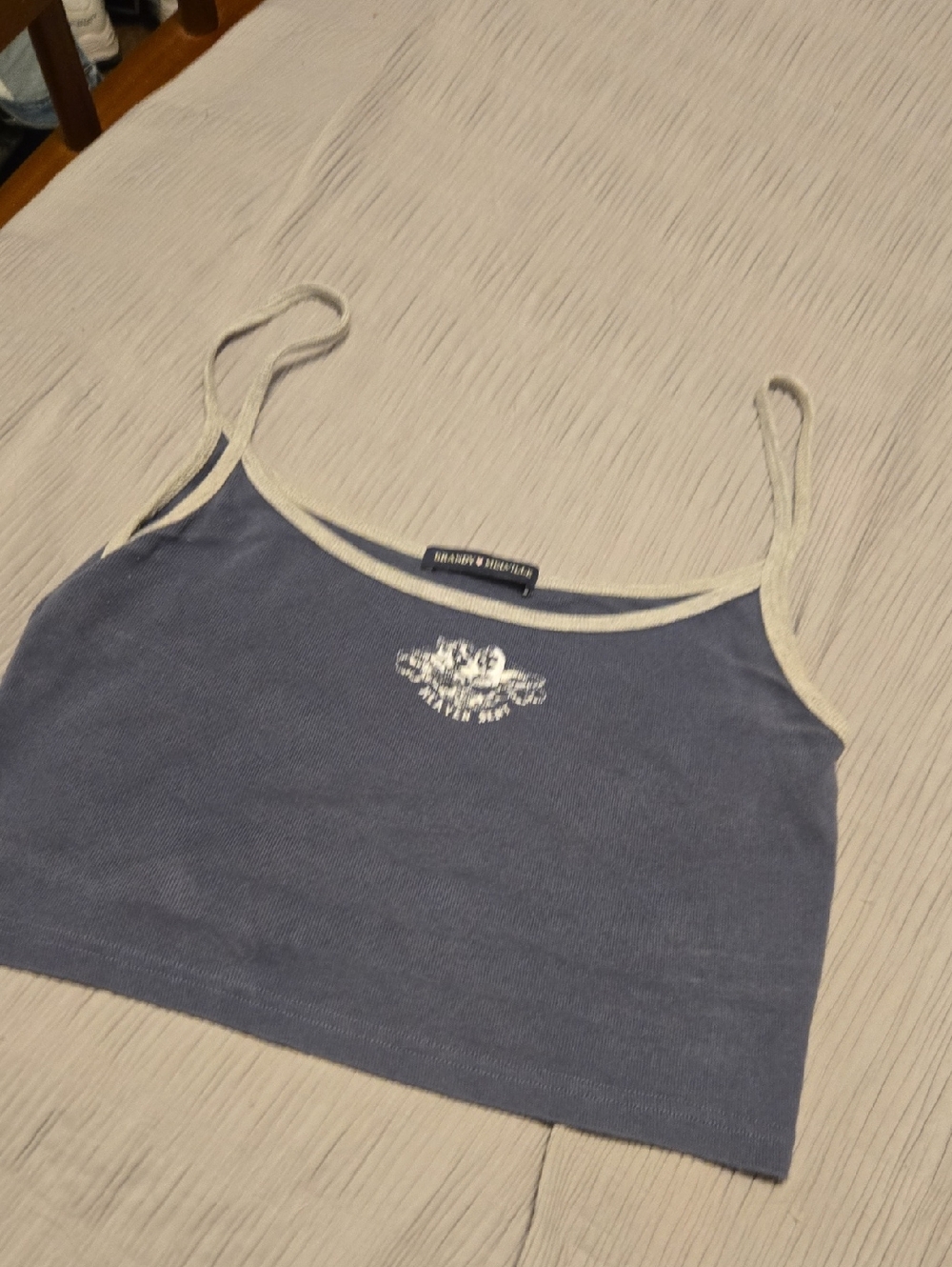 Brandy Melville Blue Ribbed Cami with Cream Trim